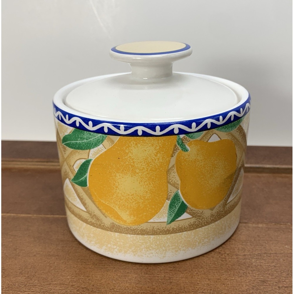 1995 Sango Delight 4869 Fruits Ceramic Sugar‎ Bowl Canister With Lid